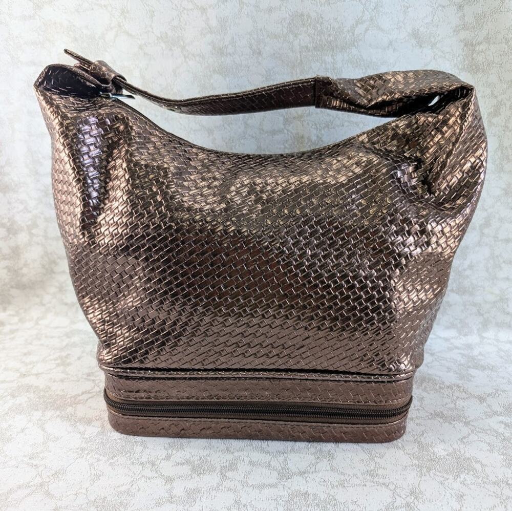 Ulta Beauty Brown Woven Look Makeup Bag Train Case 2-Tier Cosmetic Organizer